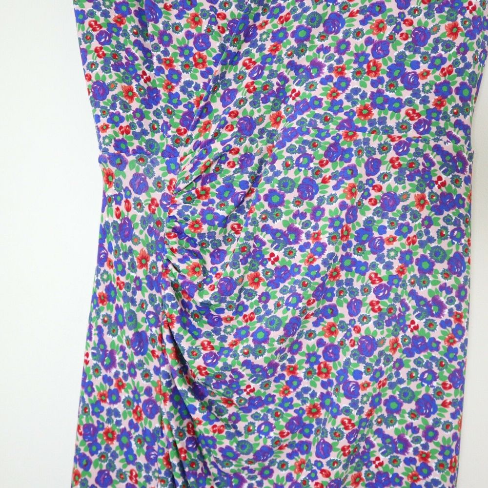 Atlein Size 34 US 2 Floral Print Jersey Dress Midi Ruched Slit Leg V Neck - Picture 8 of 11